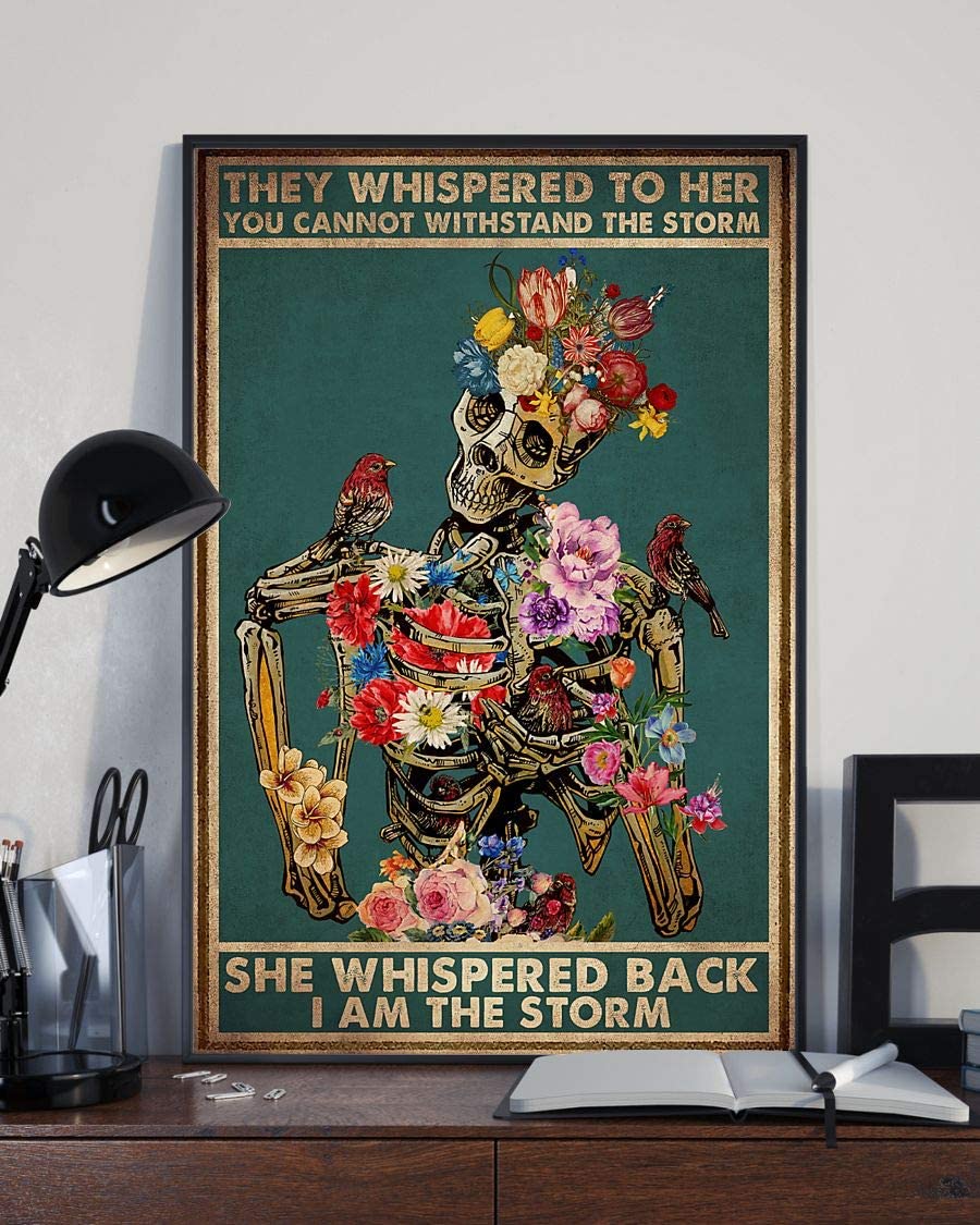 They Whispered To Her You Can’T Withstand The Storm She Whispered Back I Am The Storm Skeleton Flower Canvas And Poster, Canvas Prints, My Poster Wall, Canvas Wall Art, Wall Decor Visual Art, Halloween Gift, Happy Halloween