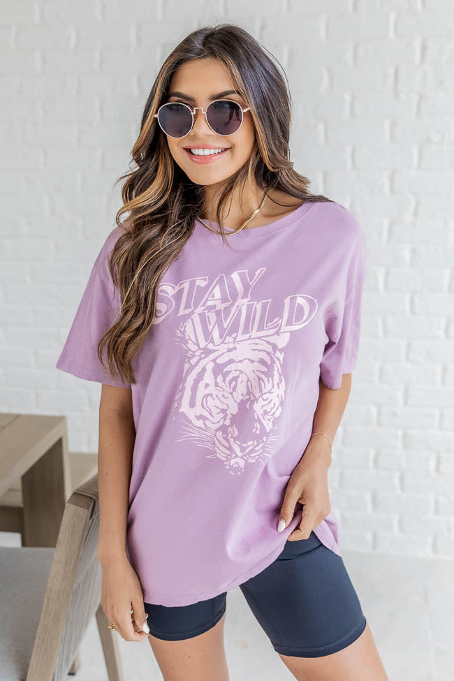 Stay Wild Tiger Plum Oversized Graphic Tee