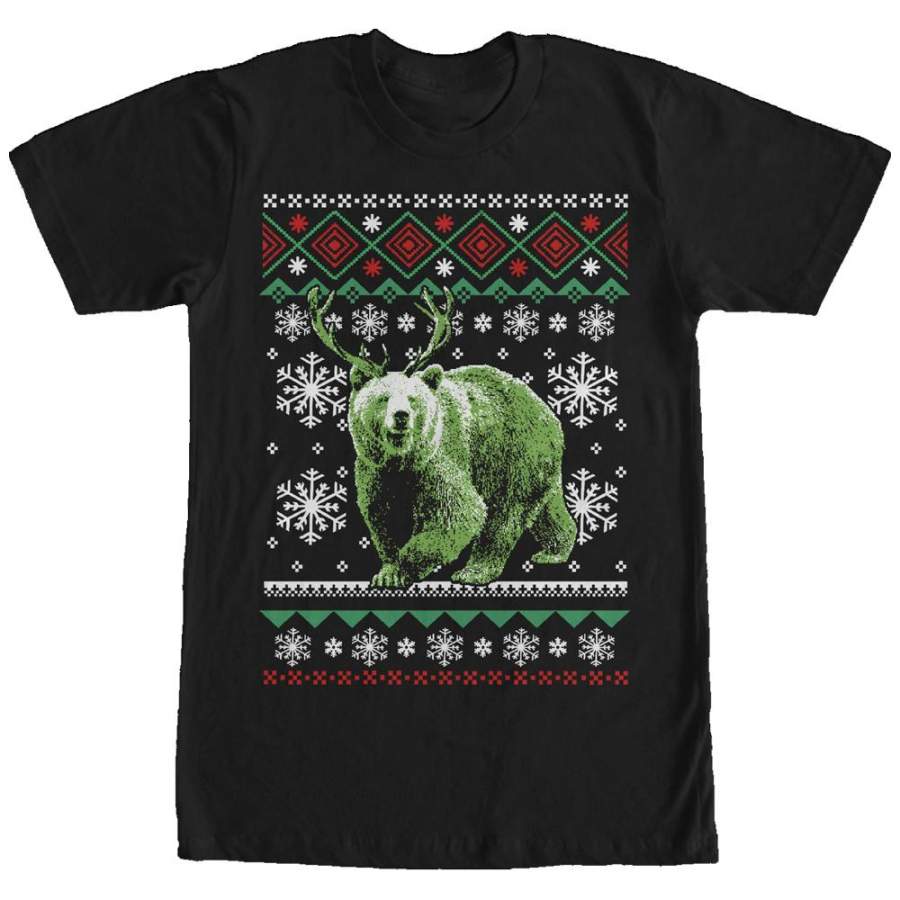 Lost Gods Men’s Ugly Christmas Rein-Bear  T Shirt Black