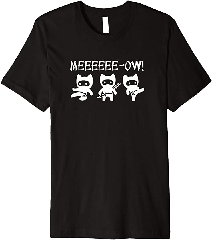 MEOW Cat Kitten T-Shirt Cat Ninja Karate Funny Tee Gift Idea Premium T-Shirt