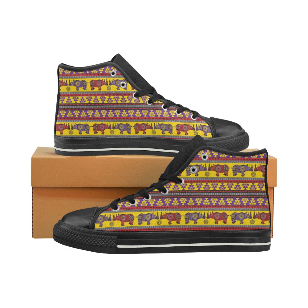 Rhino African Afro Dashiki Adinkra Kente Ethnic Mo Men’s High Top Shoes Black