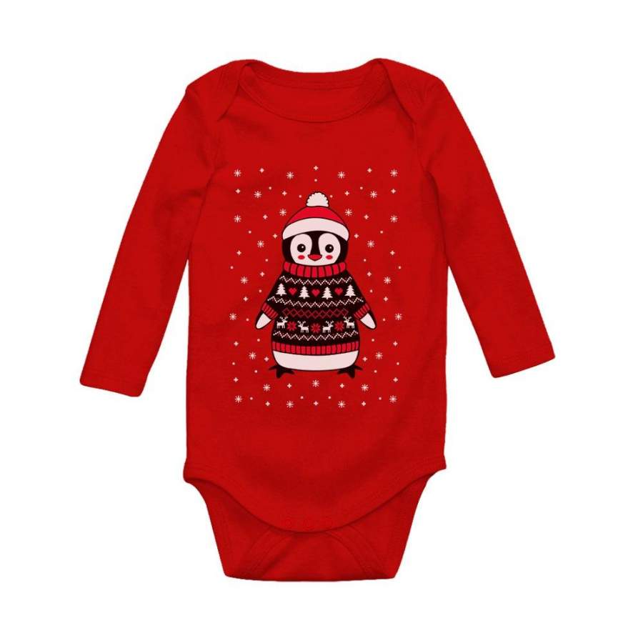 Cute Xmas Penguin Ugly Christmas Sweater Baby Long Sleeve Bodysuit