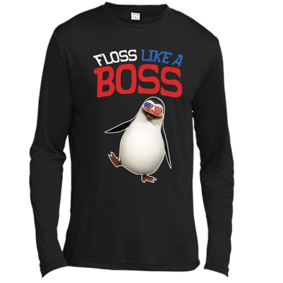 Floss Like A Boss Dance Penguin Flossing 4th Of July – Canvas Long Sleeve Shirt