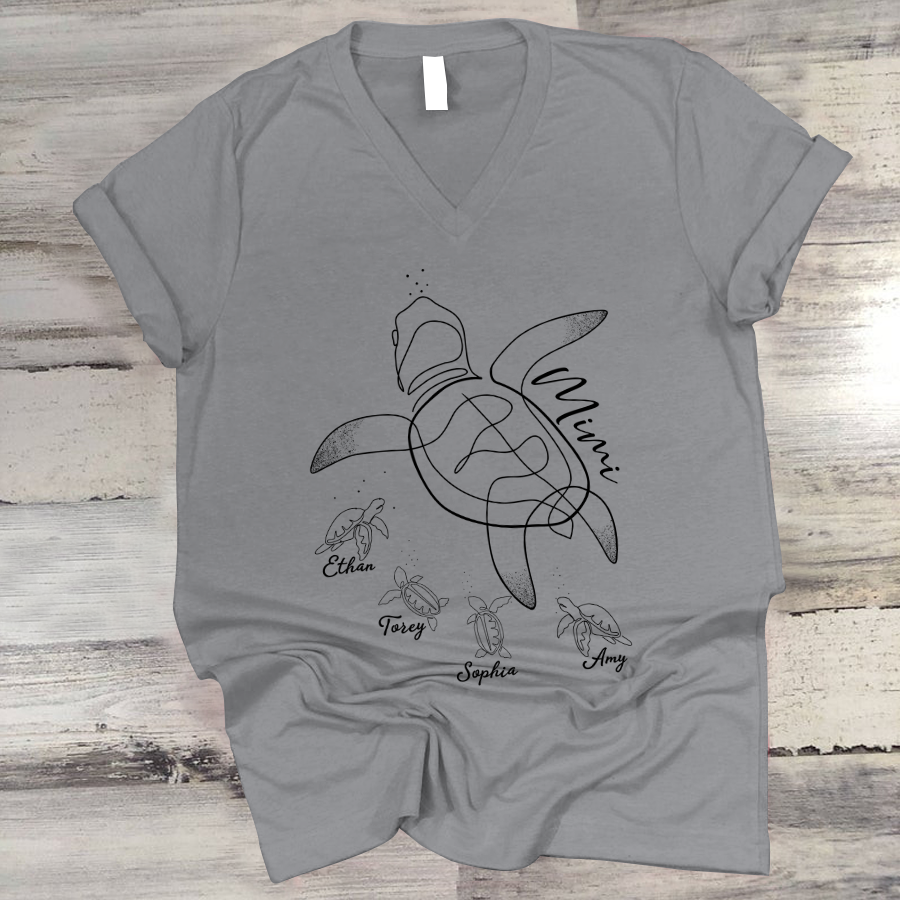 Grandma And Grandkid’S Turtle V-Neck