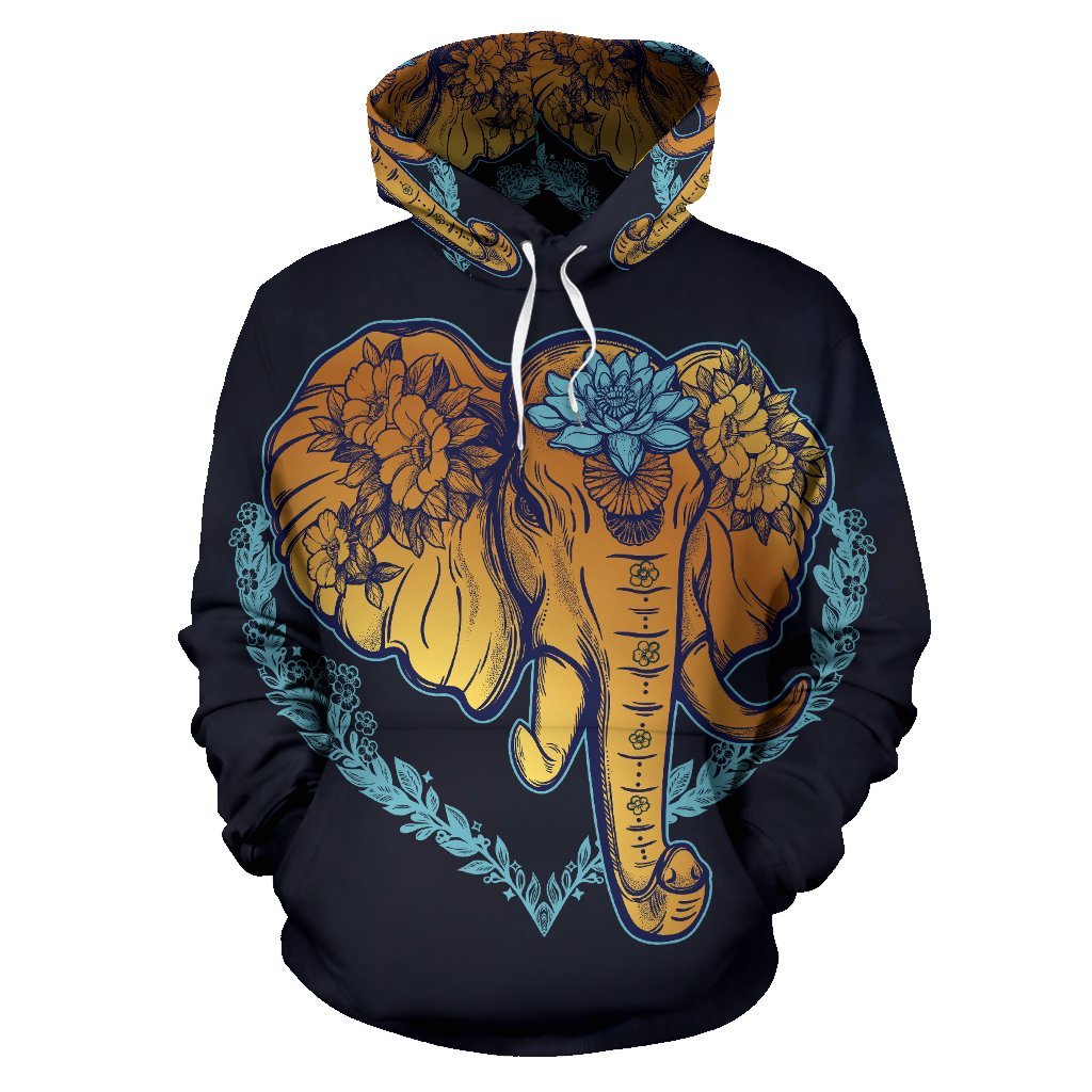 Gold Elephant Lotus Pullover Hoodie