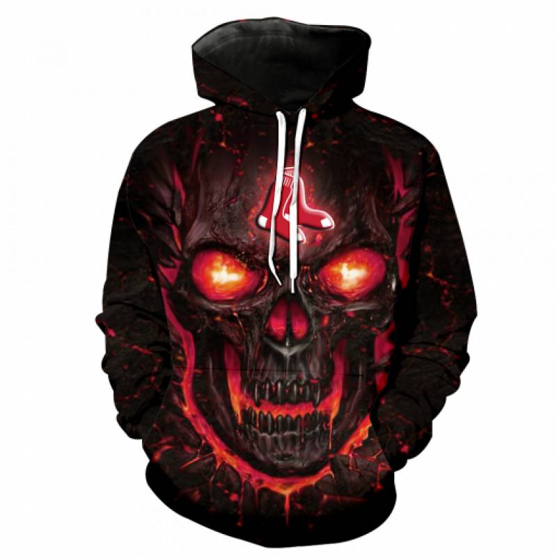 Men / Women Boston Red Sox Full Print 3D Skull Hoodie, Boston Red Sox All Over Print Apparel