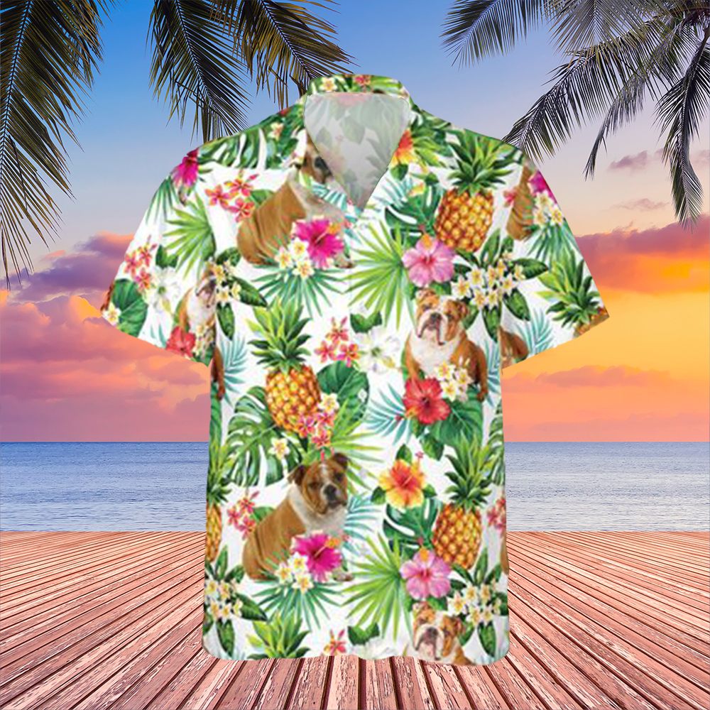 Bulldog Pineapple Hawaii Shirt Dog Hibiscus Floral Tropical Birthday Gifts For Dad Ha37658