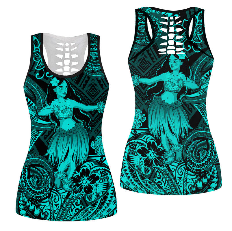 Hawaiian Hula Girl Polynesian Hollow Tank Top Unique Style Turquoise Ha108274