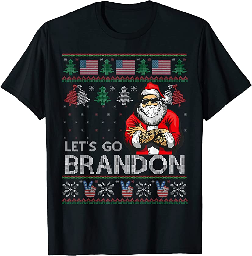 Ugly Christmas Sweater Brandon American Flag Let’s Go Santa T-Shirt