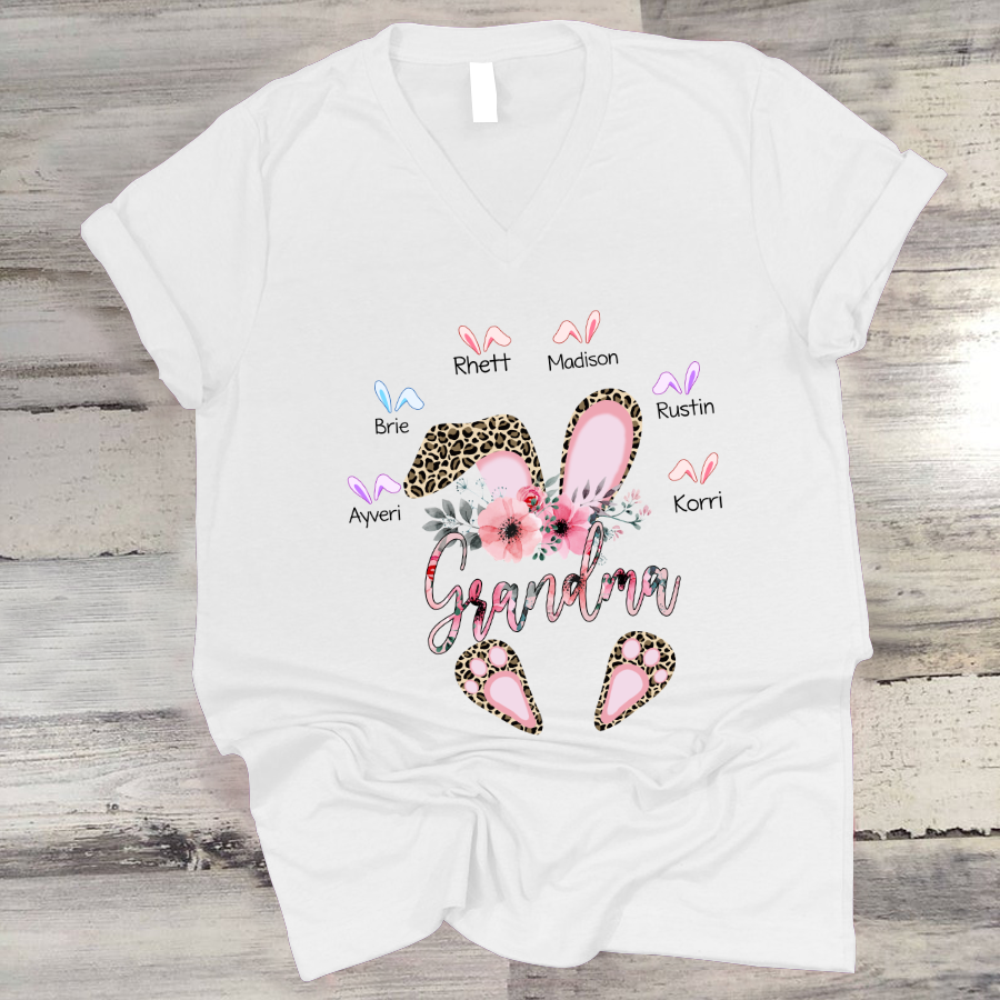 Grandma Bunny Flower Easter V-Neck