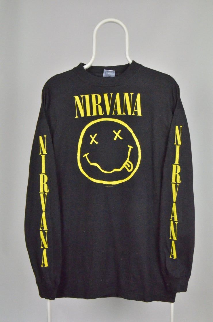 1992 Nirvana Kurt Cobain Rare 90S Retro Vintage Black Face Smile Merch Band Rock Shirt