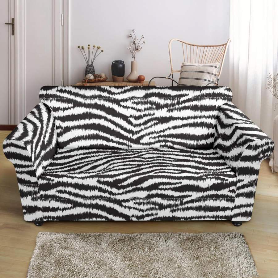 White Tiger Pattern Print Loveseat Cover