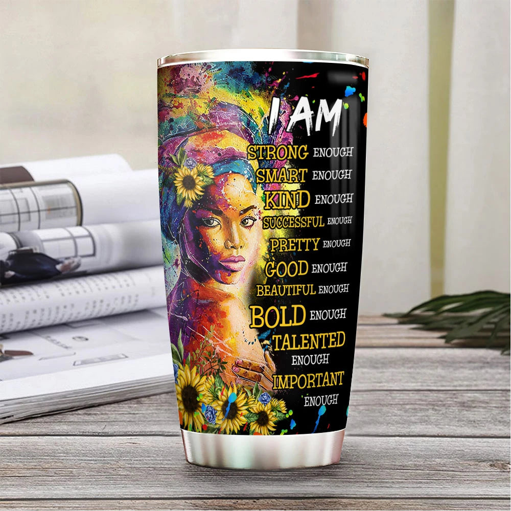 Proud Strong Afican American Girl Black Queen Stainless Steel Skinny Tumbler Bulk, Double Wall Vacuum Slim Water Tumbler Cup With Lid, Reusable Metal Travel Coffee Mug