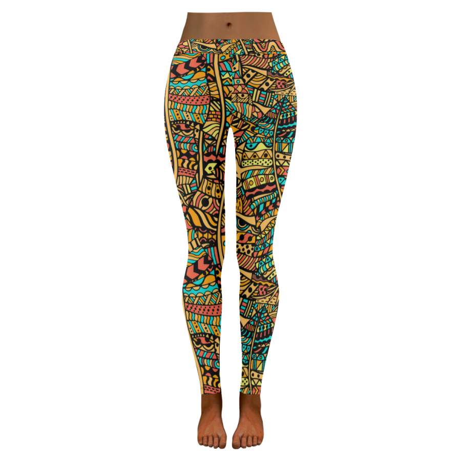 African Print ,Dashiki ,Adinkra ,Kente Pattern Low Rise Leggings (Invisible Stitch) S3