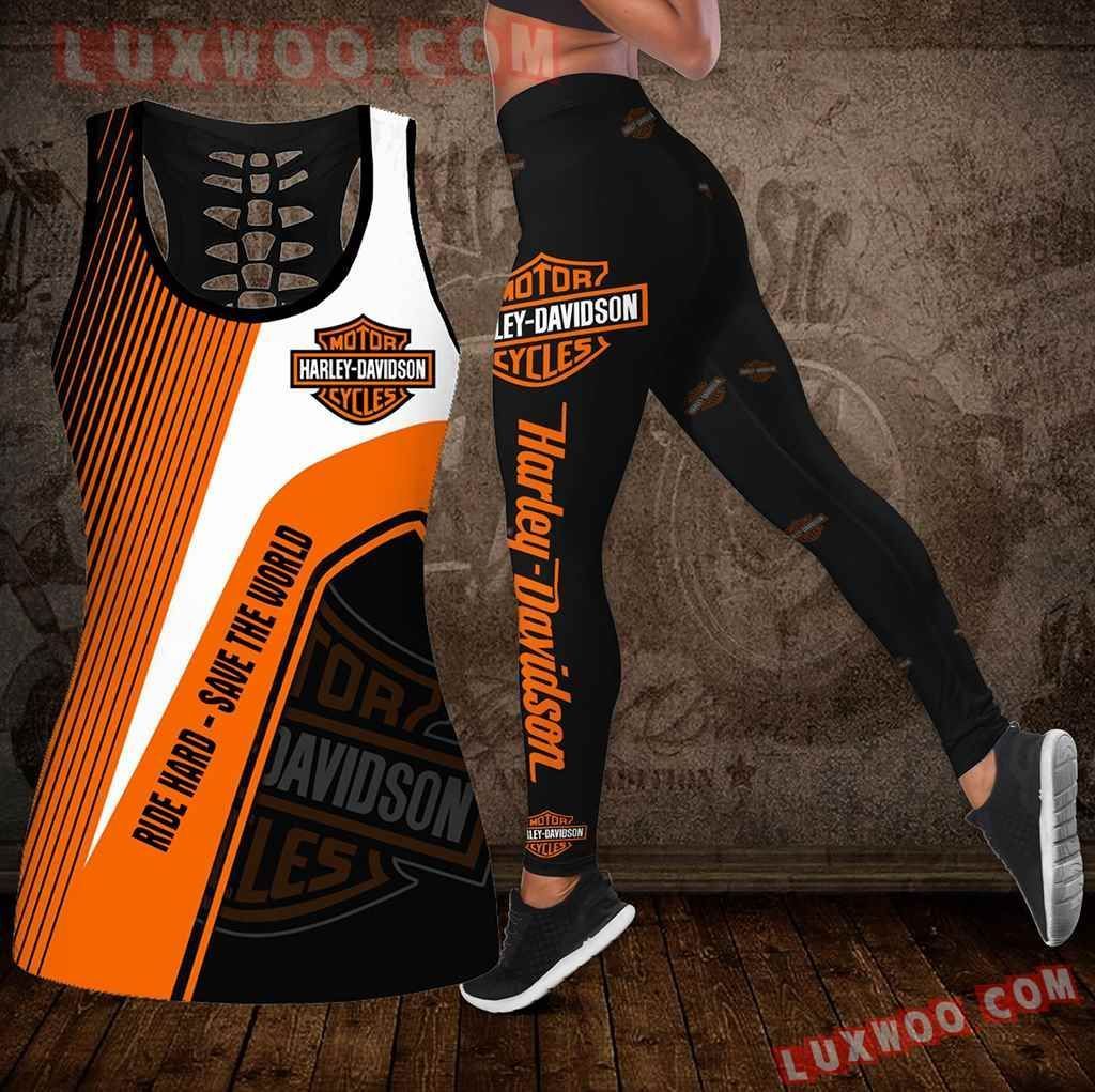 Combo Harley Davidson Cycles Hollow Tanktop Legging Set Outfit K1968