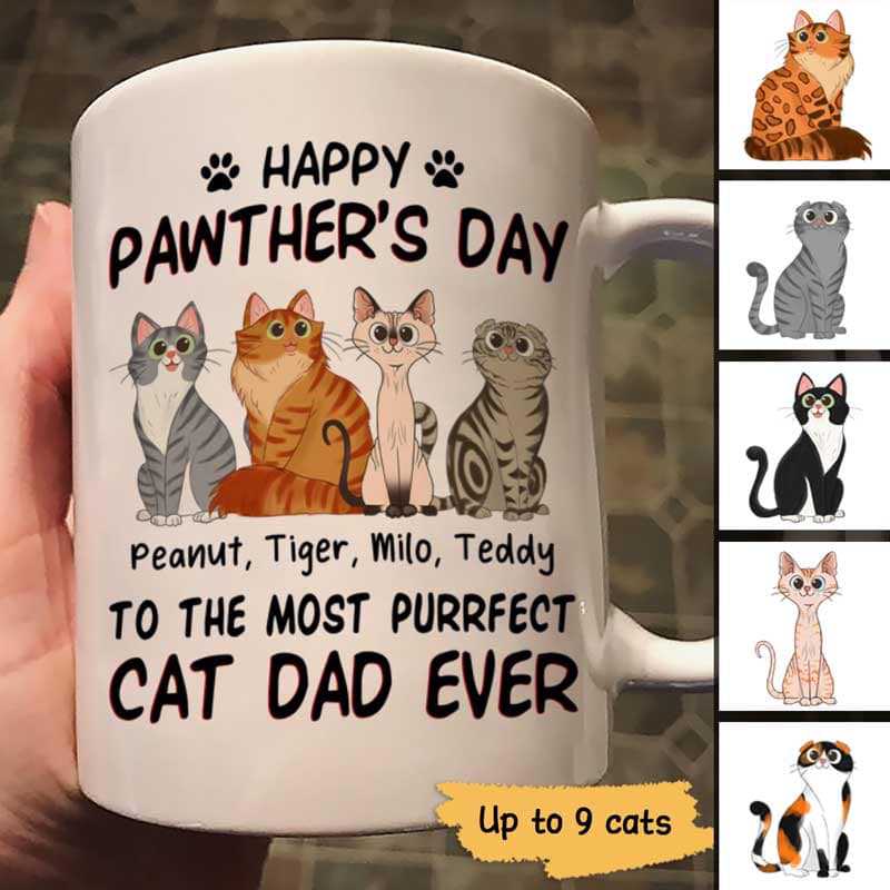 Happy Pawther‘S Day Sitting Cartoon Cats Gift For Cat Dad Personalized Mug