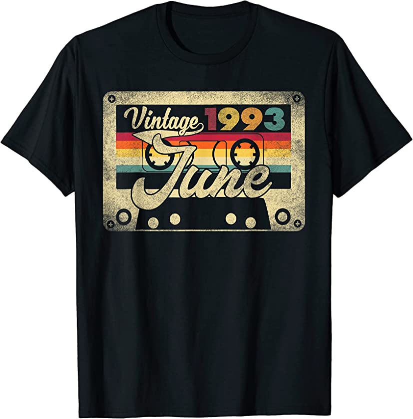 Vintage June 1993 28th Birthday 28 Years Old Retro Cassette T-Shirt