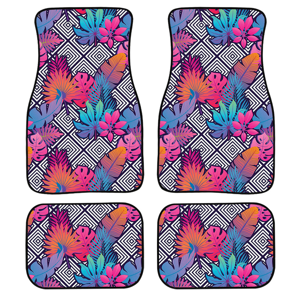 Psychedelic Tropical Aloha Pattern Print Front And Back Car Floor Mats, Front Car Mat