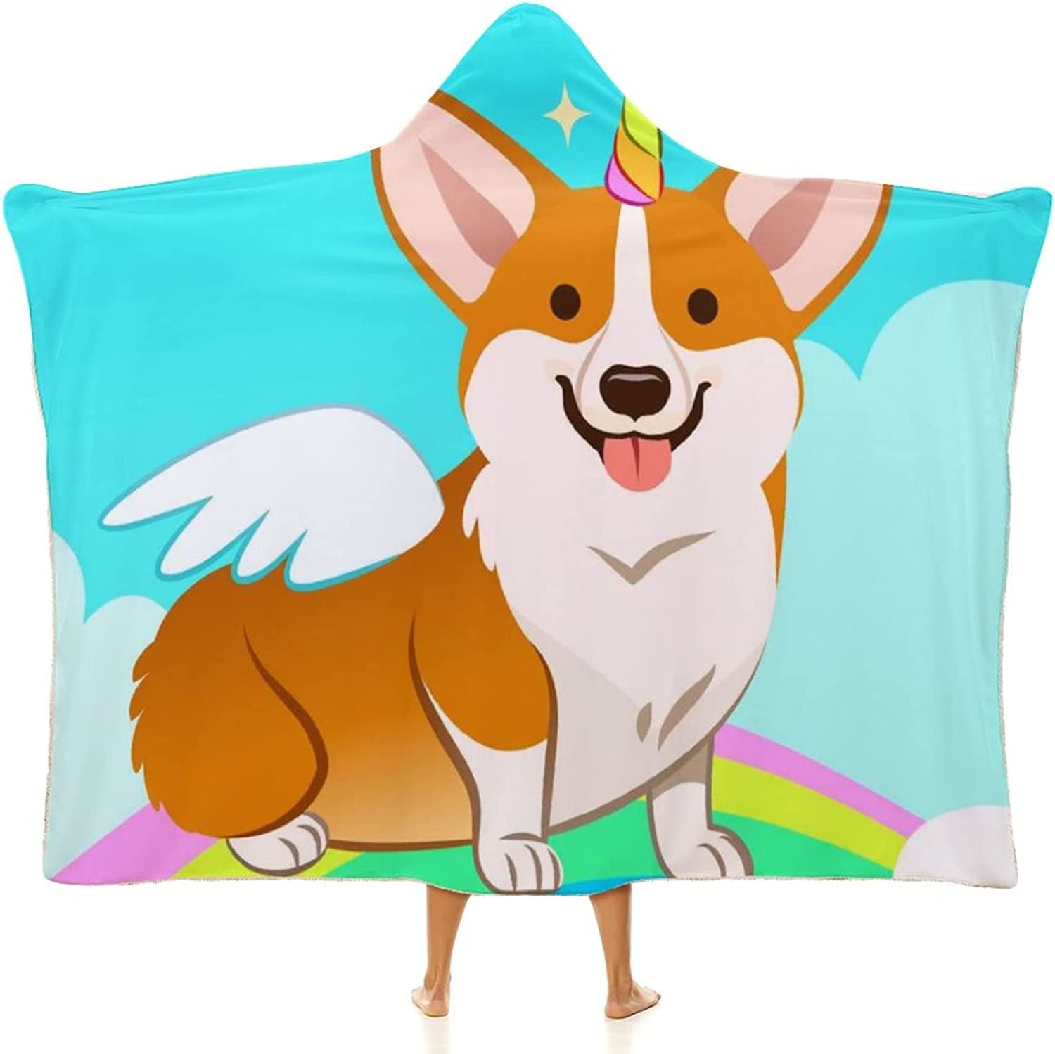 Corgi Dog Wearable Hooded Blanket Soft Warm Throw Blanket Robe Cloak Wrap For Bed Sofa Bedding alx