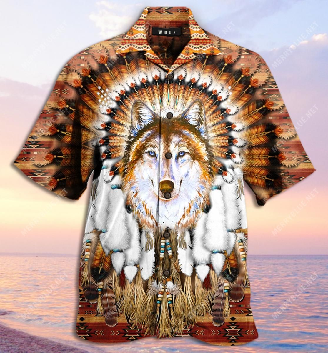 Wolf Feather Headdress Aloha Hawaiian Shirt Colorful Short Sleeve Summer Beach Casual Shirt For Men And Women