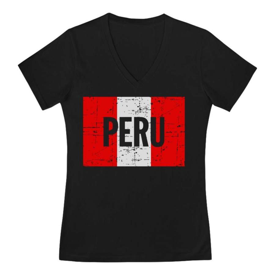 Peru Vintage Flag V-Neck Fitted Women T-Shirt