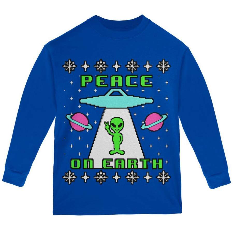 Alien Peace on Earth Ugly Christmas Sweater Youth Long Sleeve T Shirt