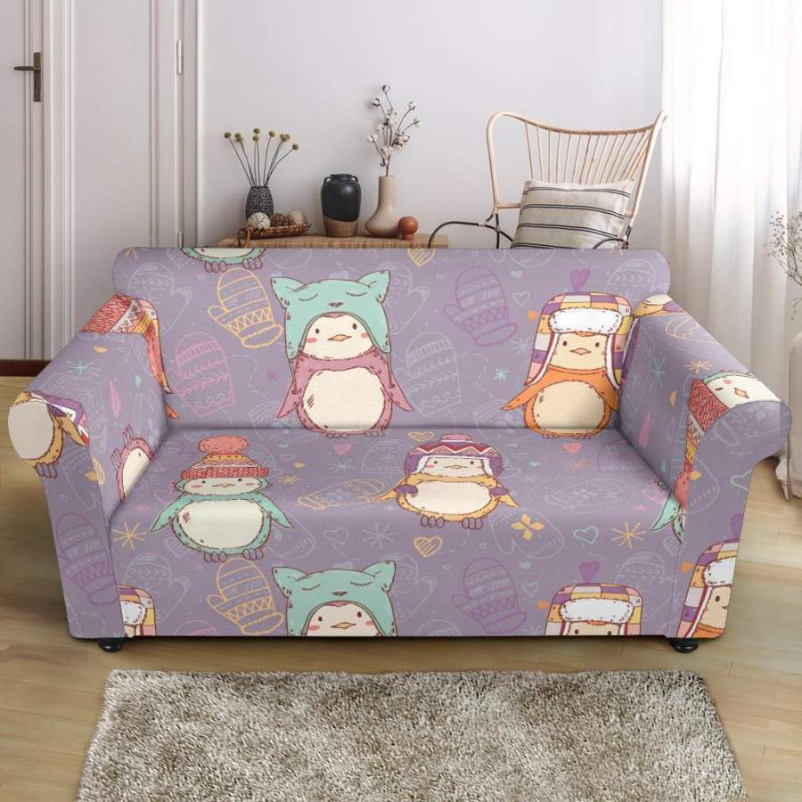 Penguin Pattern Print Loveseat Cover