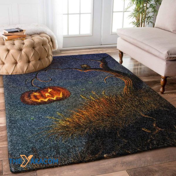 Pumpkin Hang On The Tree Happy Halloween Rectangle Area Rug Floor Decor