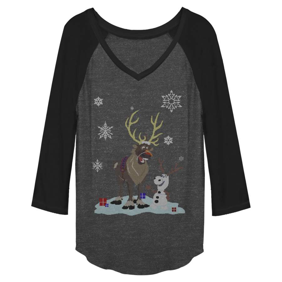 Frozen Junior’s Christmas Sweater Friends  Baseball Tee