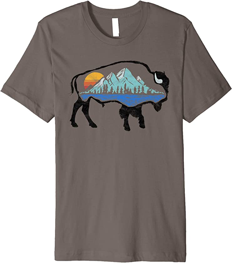 Vintage National Park Bison Landscape Buffalo Art Premium T-Shirt