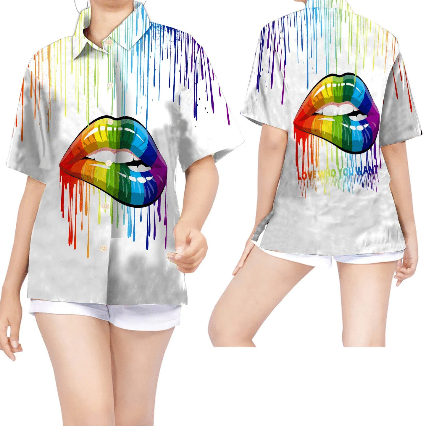 Love Who You Want Rainbow Lips Watercolor Women Hawaii Shirt For Lgbt Community In This Summer Ha5825