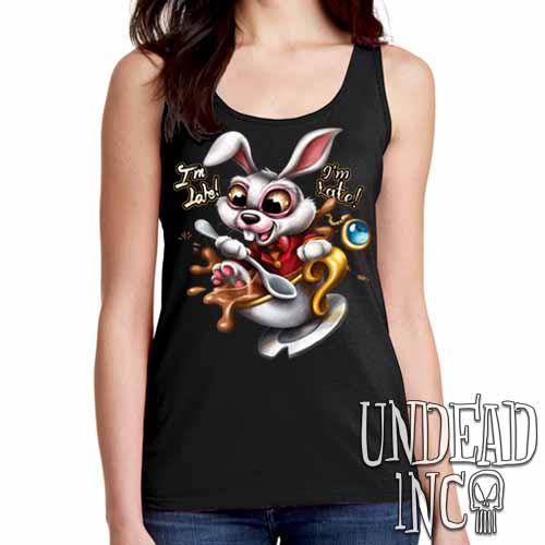 Alice In Wonderland White Rabbit I’M Late Teacup  – Ladies Singlet Tank