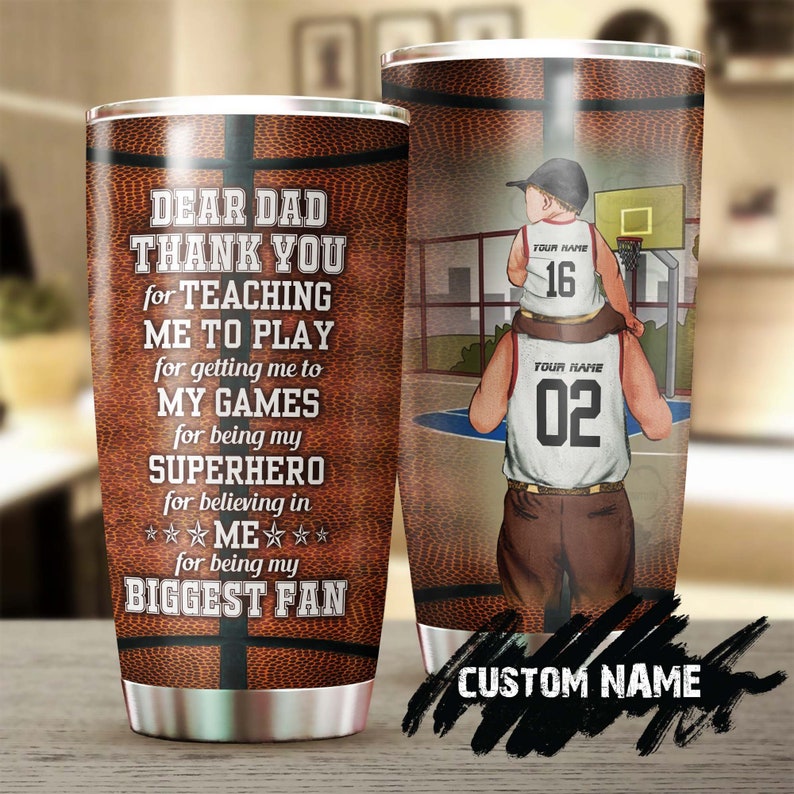 Personalized Basketball Dad With His Son Biggest Fan Personalized Tumbler-Birthday Christmas Gift Father’S Day Gift For Dad From Son