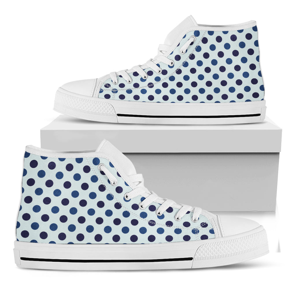 White And Blue Polka Dot Pattern Print White High Top Shoes