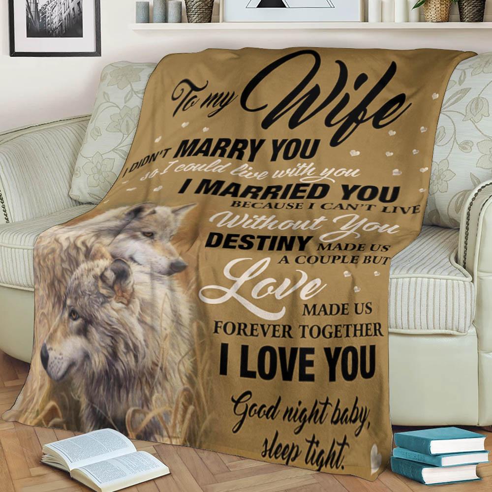 To My Wife I Love You Good Night Baby, Wolf Couple Fleece Blanket Home Decor Bedding Couch Sofa Soft And Comfy Cozy Gift For Valentine’S Day To Wife