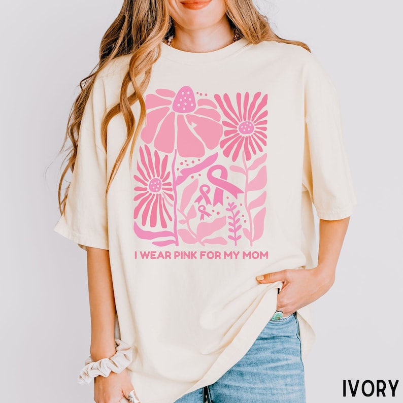 Custom Breast Cancer awareness month shirt, Personalized I wear pink for breast cancer shirt, Boho floral pink ribbon tshirt