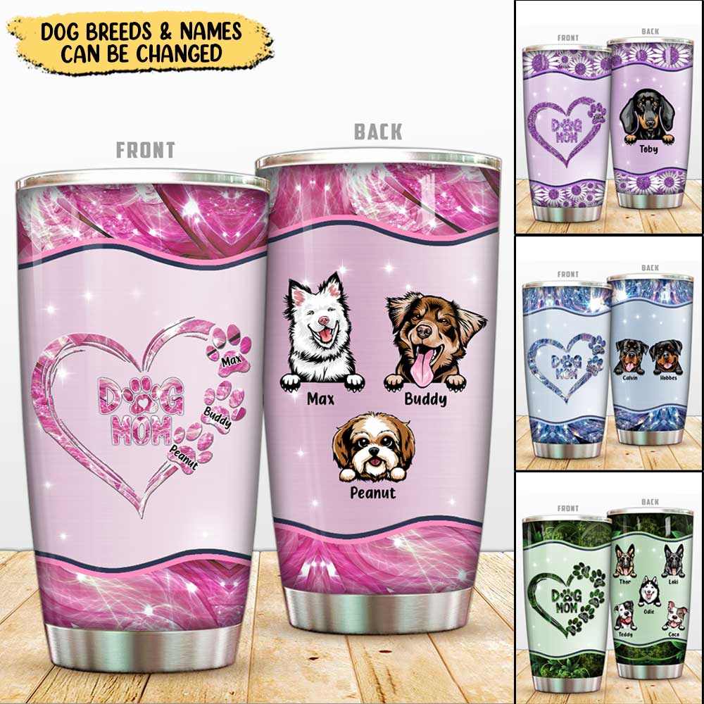 Sparkling Dog Mom Loves Little Pawprint Puppy Pet, Custom Dog Breeds Personalized Glitter Tumbler Lpl04Jun22Vn1