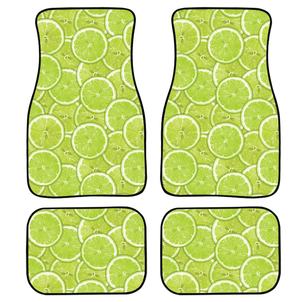 Green Lime Slices Pattern Print Front And Back Car Floor Mats, Front Car Mat