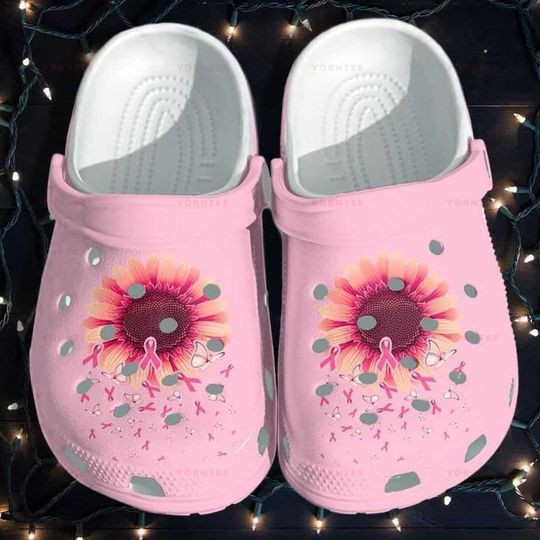 Sunflower Breast Cancer Awareness Merch Gift For Fan Classic Water Rubber clog Shoes Comfy Footwear