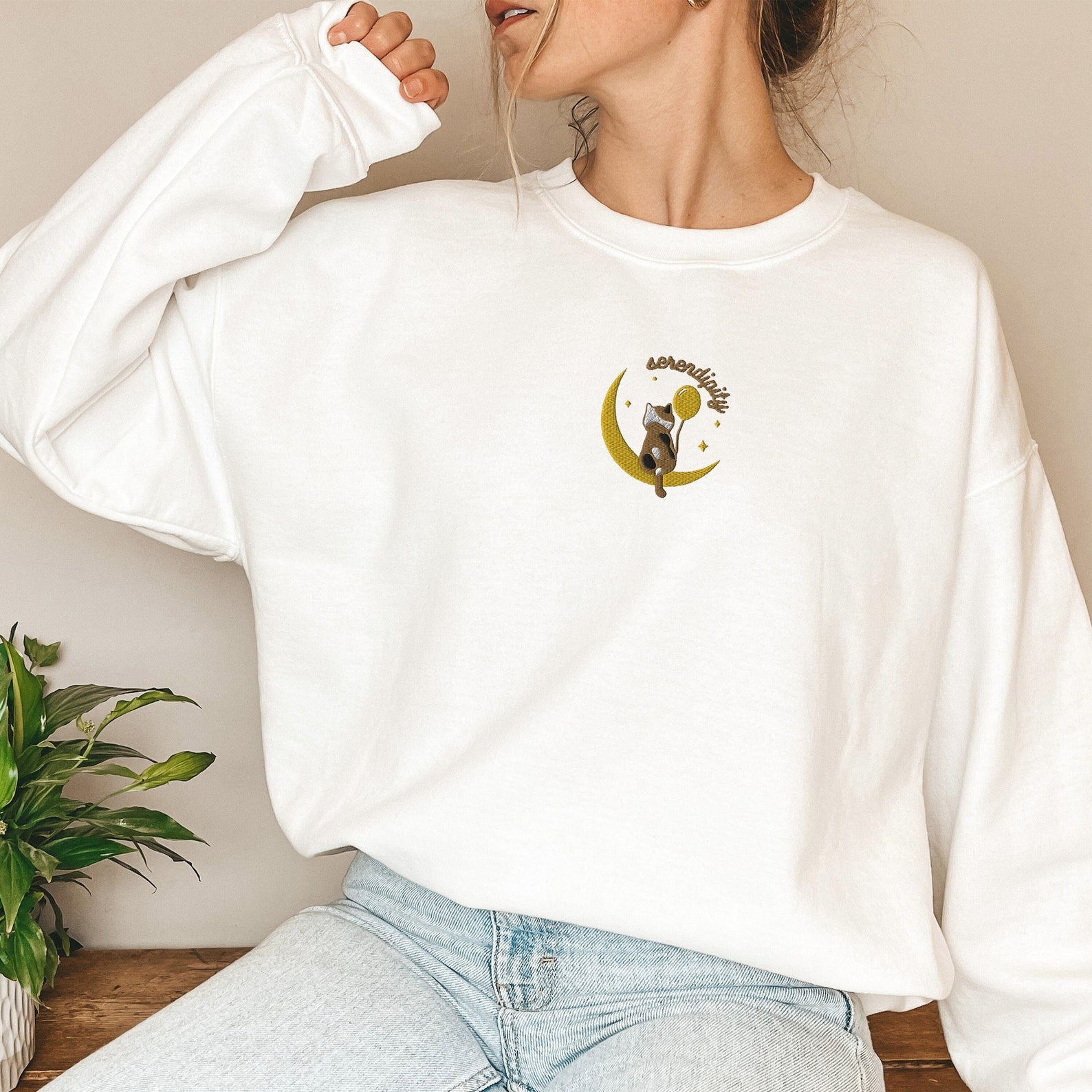 Cat Embroidered Halloween Sweatshirt 2D Crewneck Sweatshirt All Over Print Sweatshirt For Women Sweatshirt For Men Sws3290