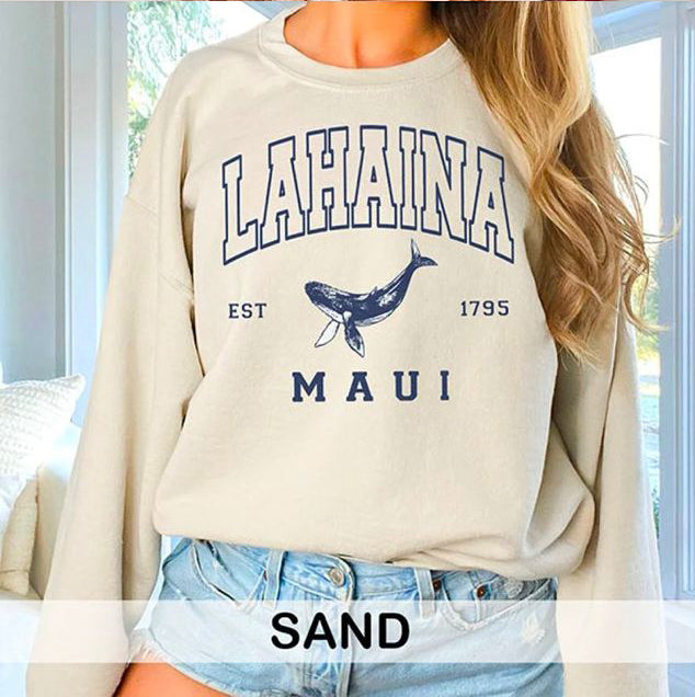 Lahaina Collegiate Sweatshirt, Maui Hawaii Strong Letterman Sweatshirt Lahaina Whale Watching Sweatshirt Hawaii Vacation Trip Bachelorette Crewneck Sweatshirt Sws1775