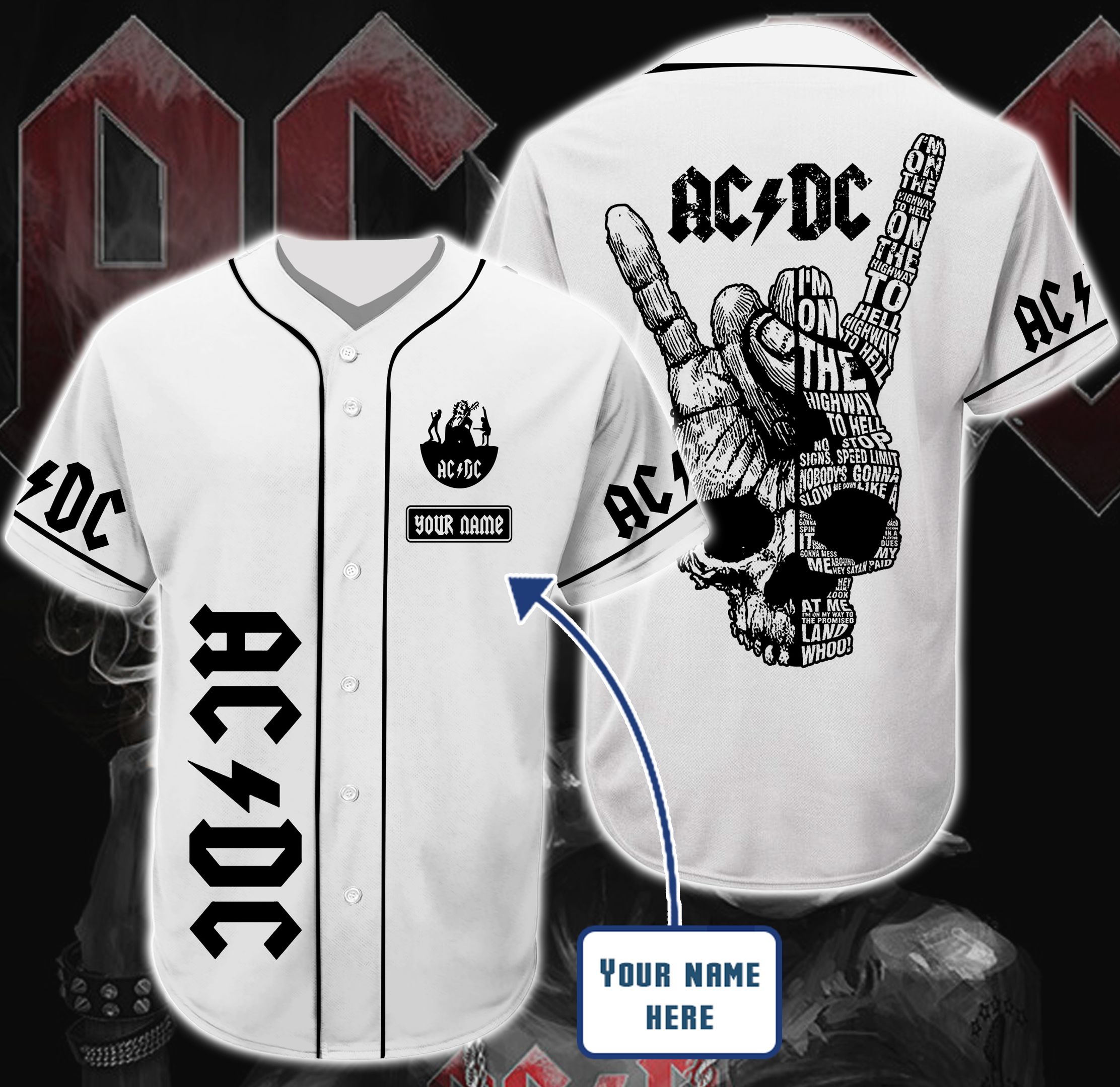 Ac Dc White And Black Personalized Custom Name Baseball Tee Jersey Shirt Unisex Men Women