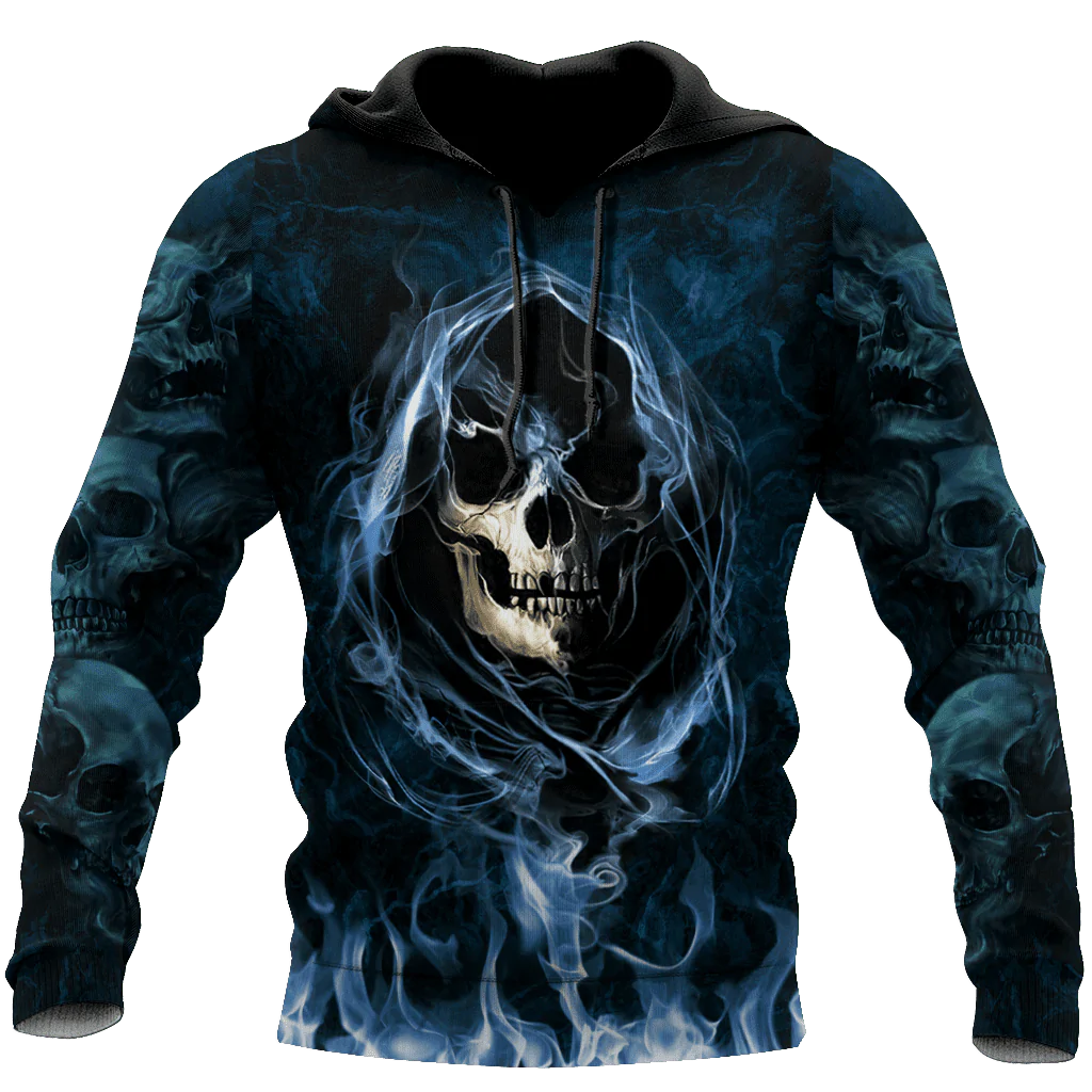 Blue Skull Smoke 3D Hoodie For Men And Women, Skull Smoke Hoodies