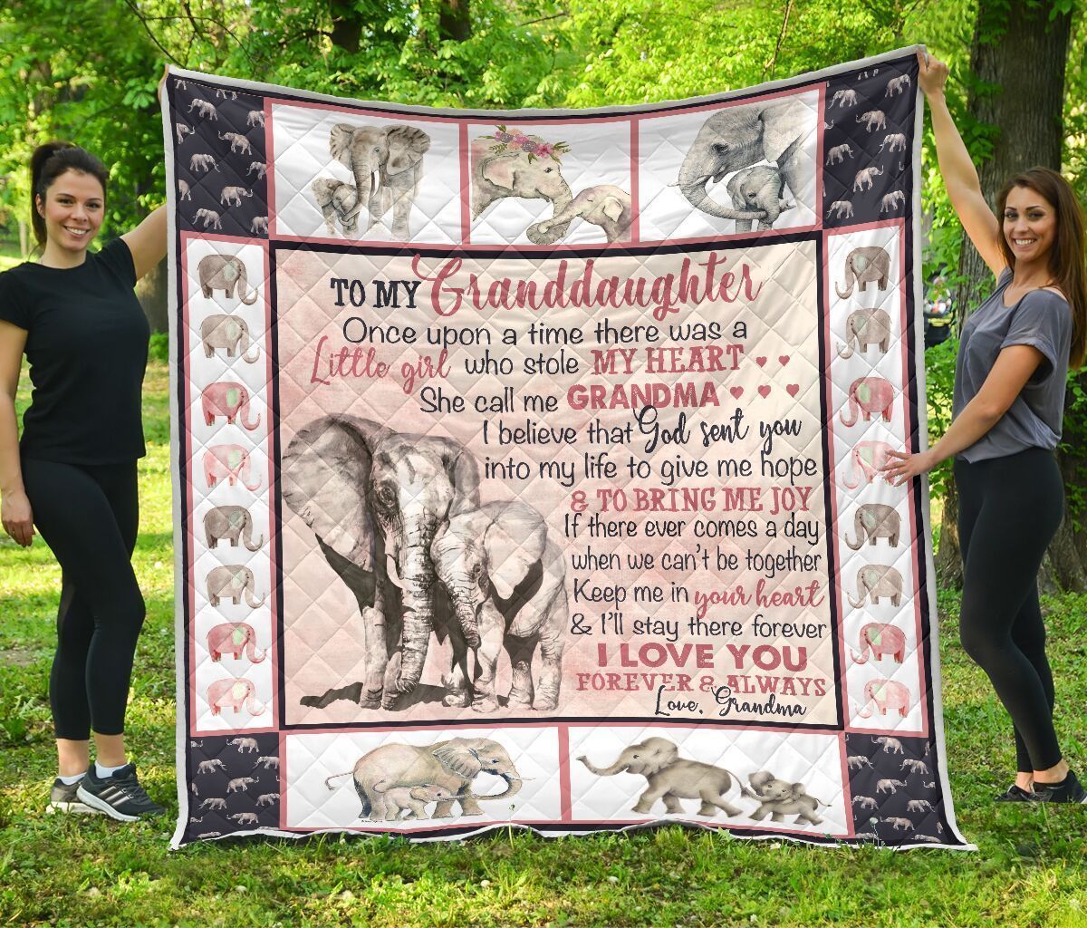 Personalized Elephant To My Granddaughter Quilt Blanket From Grandma I Love You Forever And Always Great Customized Blanket Gifts For Birthday Christmas Thanksgiving