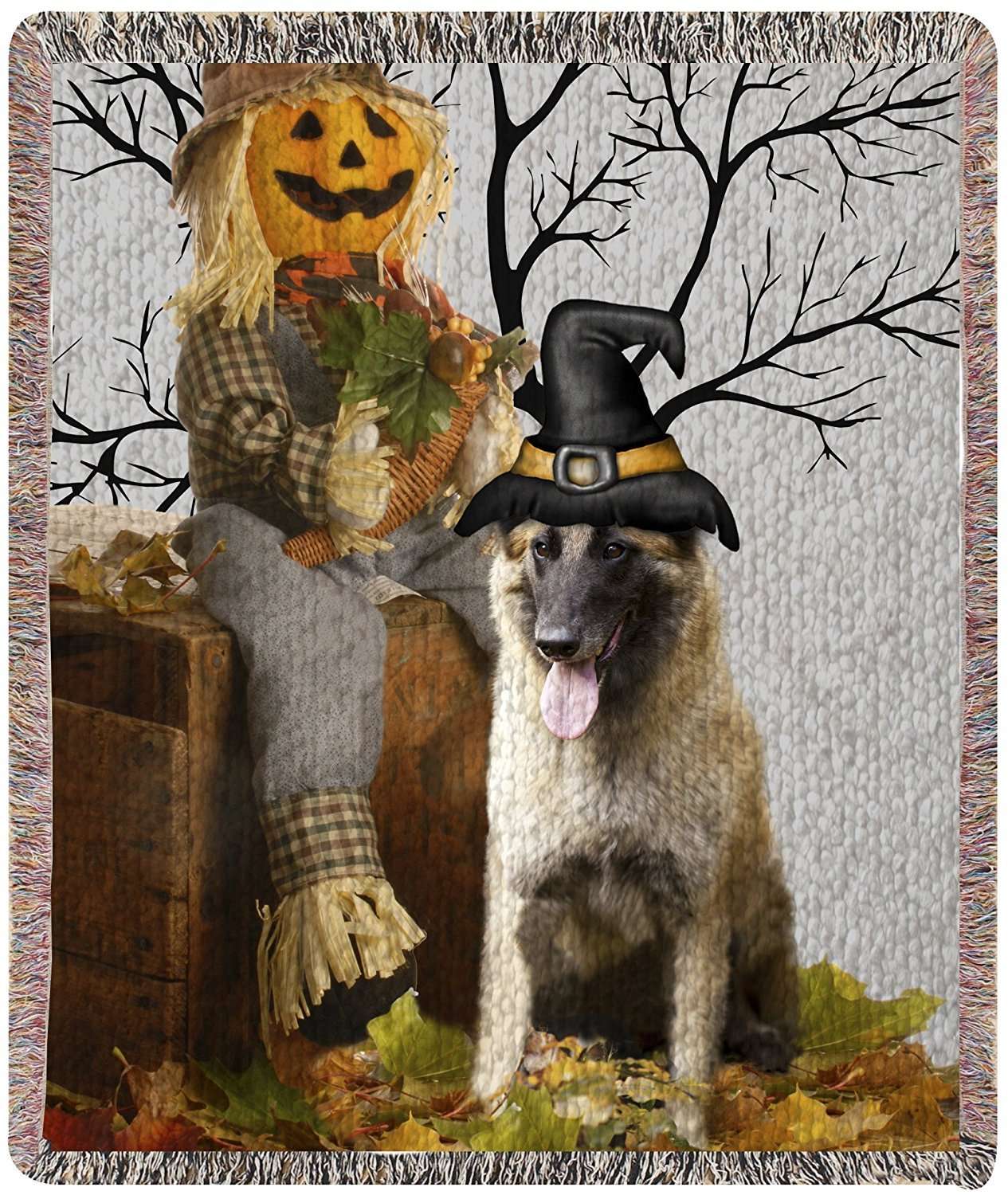 German Shepherd Halloween Woven Throw Blanket 54 X 38