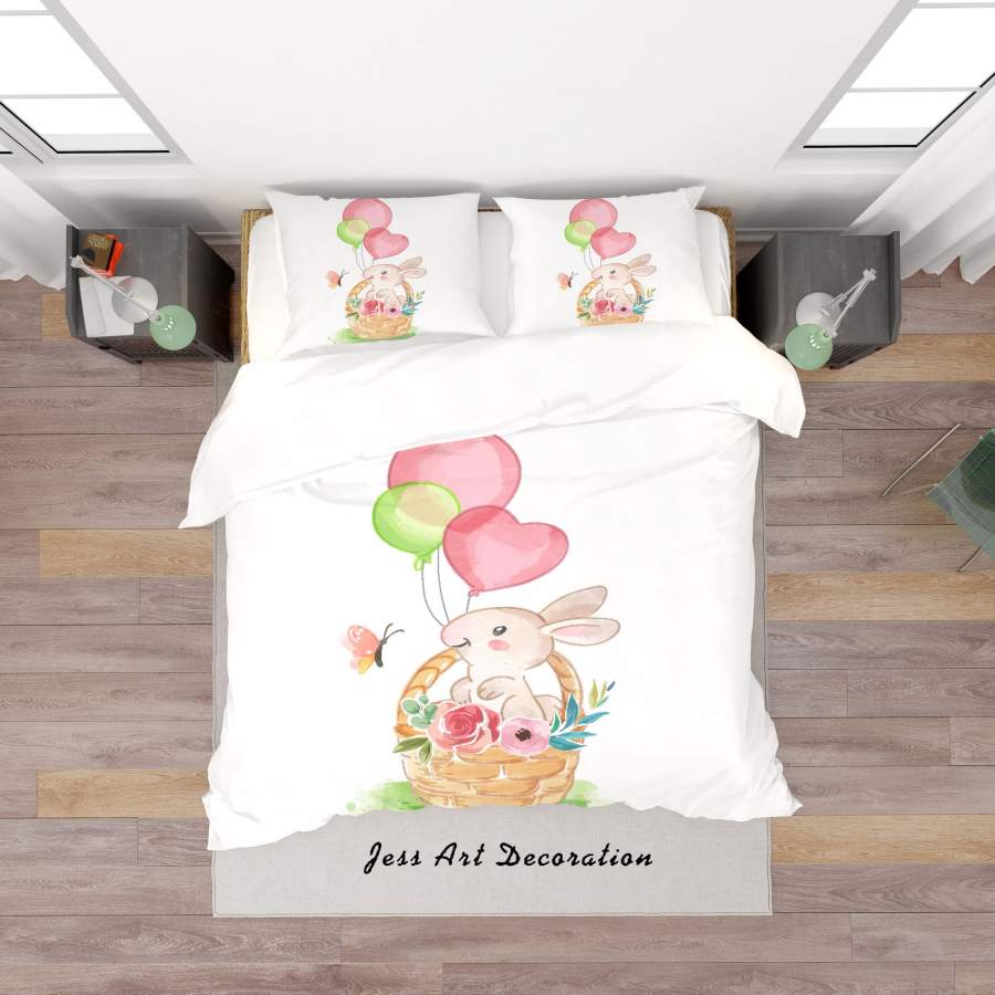 3D Flower Basket Balloon Rabbit Quilt Cover Set Bedding Set Duvet Cover Pillowcases SF148