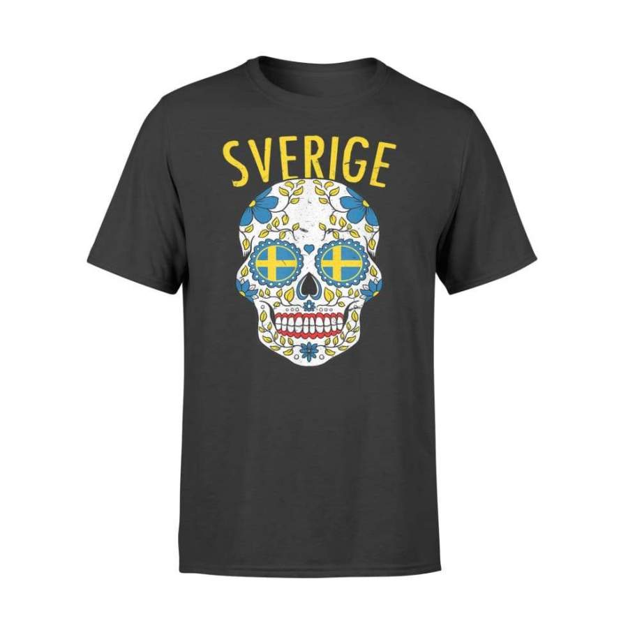 Vintager Schweden-Zuckerschädel-Schweden-Flaggen-Halloween – Standard T-shirt