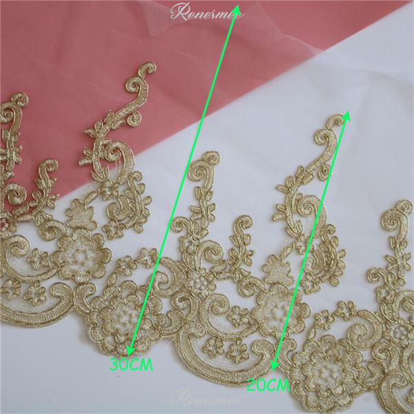 3Yards Light Gold Cord Ivory Tulle Embroidery Lace Trim for Bridal Wedding Gown Costume Design Lace Mesh 30cm SX342 alx