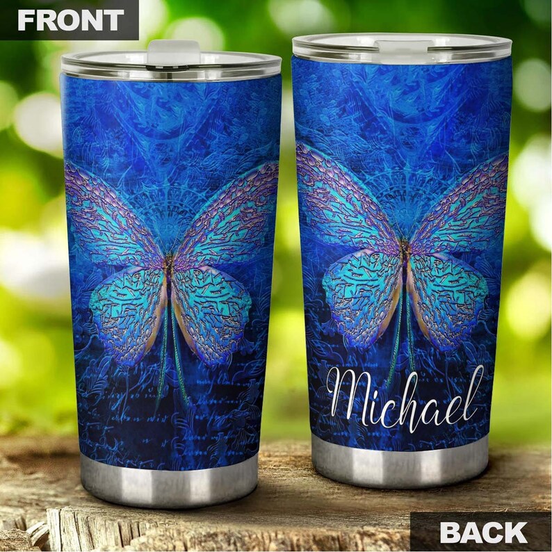 Beautiful Blue Glowing Butterfly Personalized Tumbler-Birthday Gift Christmas Gift For Butterfly Lover For Her