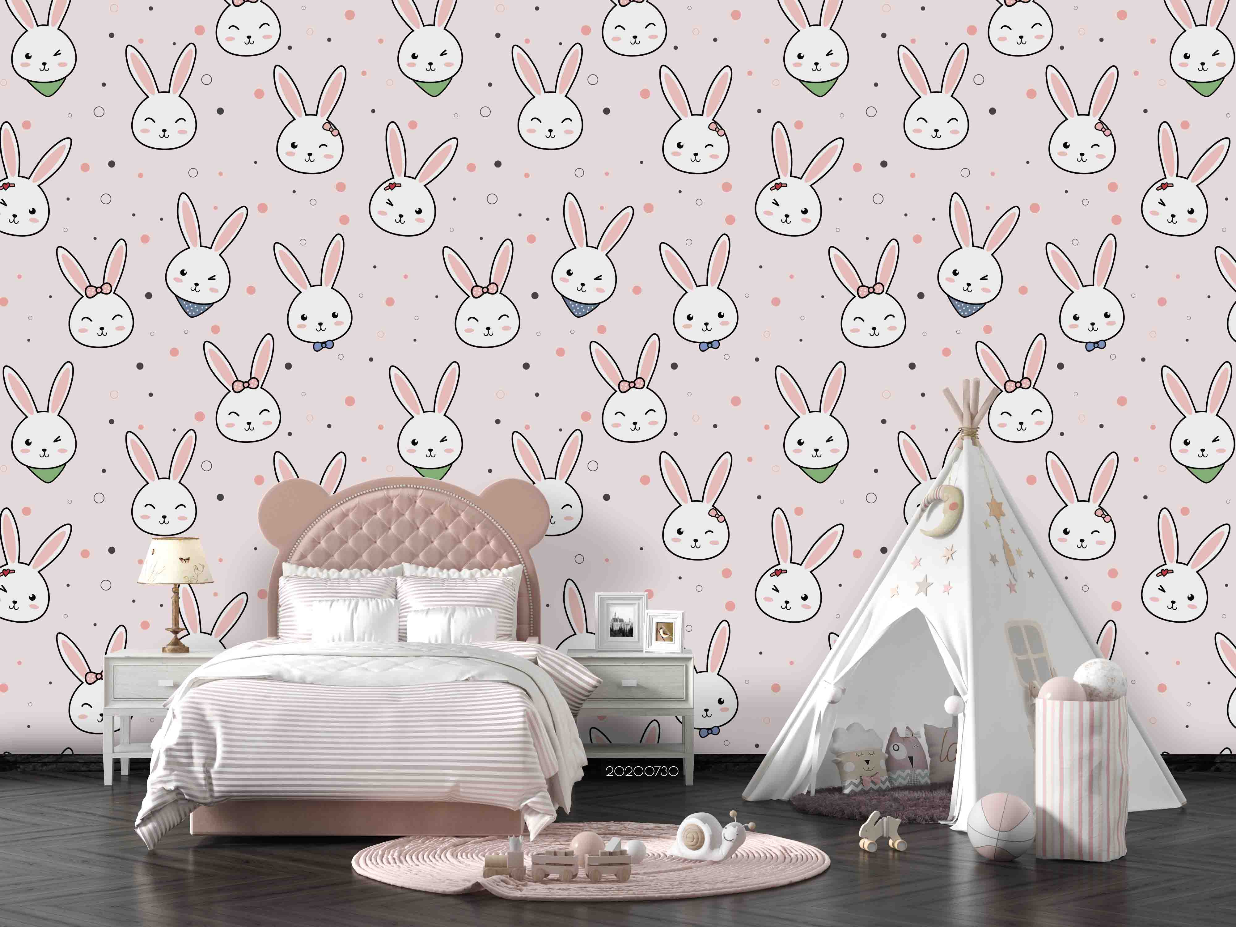 3D Cartoon Pink Rabbit Wall Mural Wallpaper Lxl 357